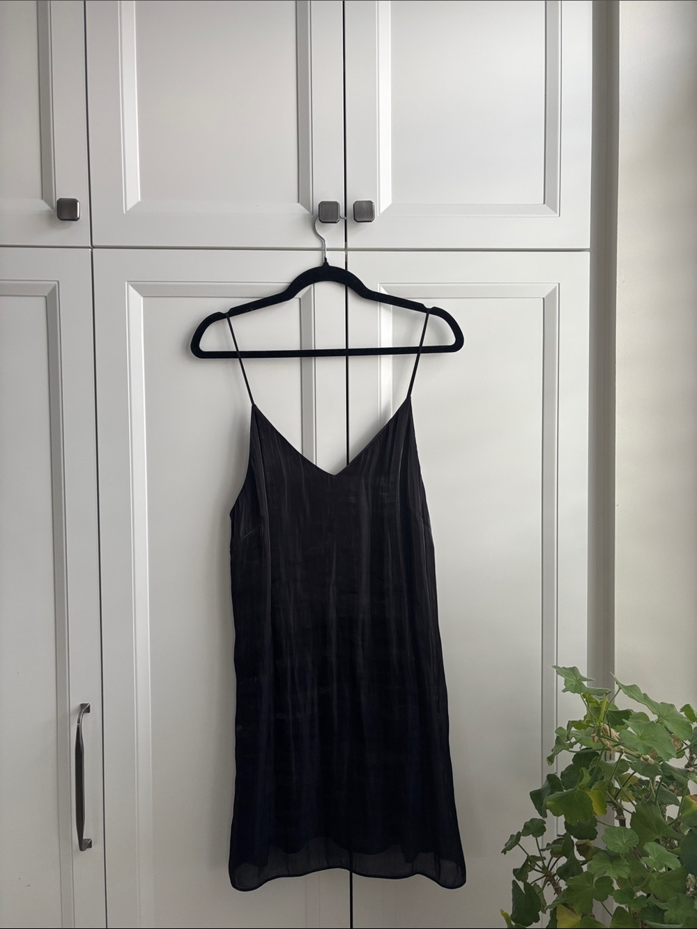 Wilfred Black Satin Slip Dress with Thin Straps